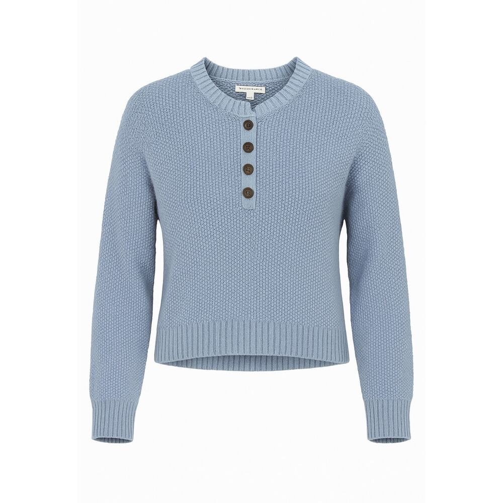 American Eagle Blue Knit Henley Sweater Women’s Medium Button Front Long Sleeve